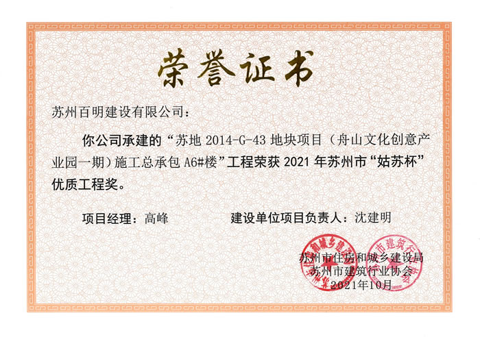 舟山文化创意产业园一期A6#楼-姑苏杯优质工程奖
